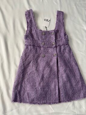 ZARA Lilac Bouclé Dress with Rhinestone Buttons